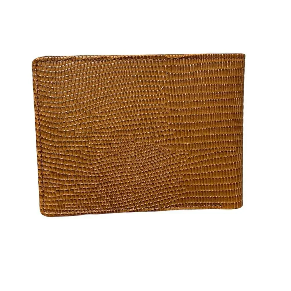 NWT Ili Leather Wallet Brown Tan Reptile Snake Print Bifold RFID Blocking Men's